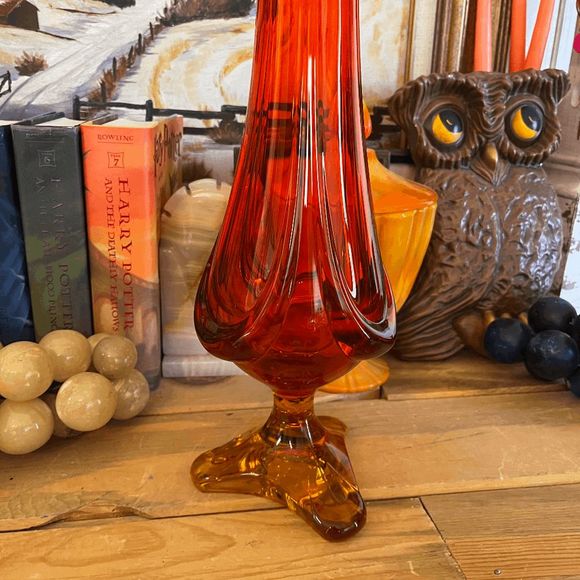 MCM Viking Glass Three Toed Persimmon 31-1/2" Big Fatty Drape Vase DO NOT BUNDLE - Picture 7 of 10